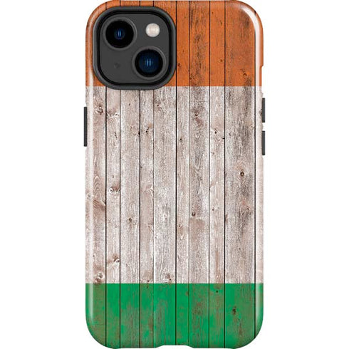 Ireland Flag Dark Wood iPhone 15 Plus Impact Case